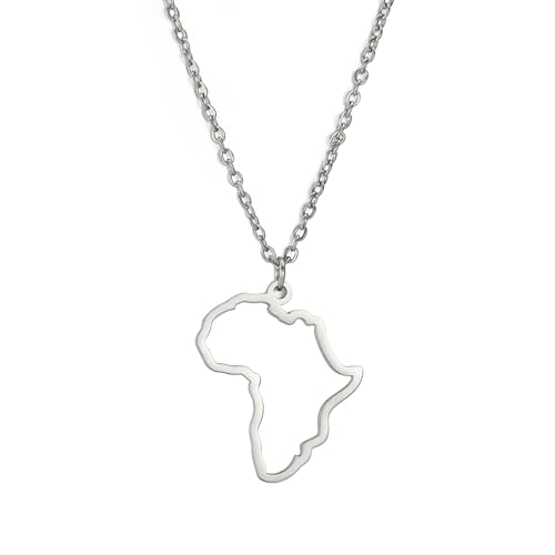 EUEAVAN Afrika Karte Anhänger Halskette für Frauen Karte von Afrika Land Anhänger Halskette geschichtet Hollow Out Afrika Kontinent afrikanischen Schmuck Geschenk (Silber) von EUEAVAN