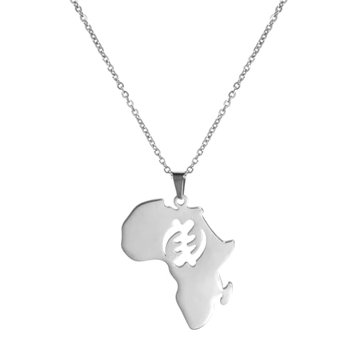 EUEAVAN Afrika-Karten-Halskette für Damen, afrikanische Weisheit, Adinkra-Symbole, afrikanischer Stammesanhänger, geometrische Aushöhlungen, Gye Nyame, ethnischer Schmuck, Edelstahl, Kein Edelstein von EUEAVAN