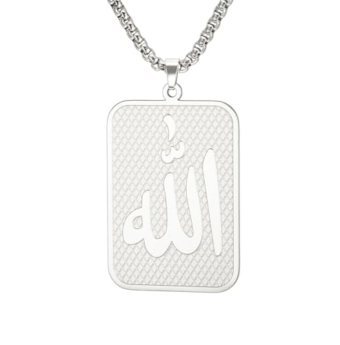 Allah Halskette Islamischer Ayatul Kursi Anhänger Koran Schutz Asma - Ul - Husna Halskette Arabische Schrift Muslimischer Schmuck Islam Eid Ramadan Geschenk Frauen Männer (Allah Silber) von EUEAVAN