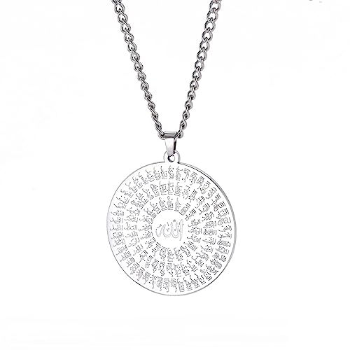 EUEAVAN Allah Halskette für Frauen Männer islamische Schrift Symbole Arabisch Runde Anhänger Halskette Mittlerer Osten Allah Islam Religiöser Schmuck Muslimisches Geschenk (Allah 2 silber) von EUEAVAN