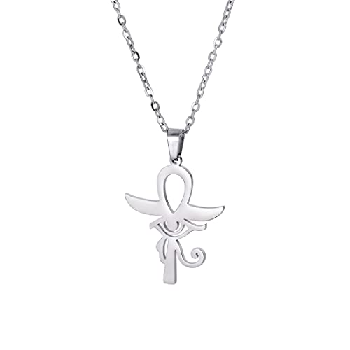 EUEAVAN Ankh Kreuz Auge des Horus Anhänger Halskette Personalisiertes Ägyptisches Kreuz Schlüssel des Lebens Altägyptisches Amulett Heidnischer Glücksbringer Religiöser Schmuck Mädchen (silber) von EUEAVAN