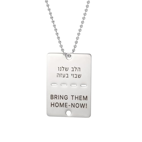 EUEAVAN Bring Them Home Now Halskette/Schlüsselanhänger Israelische Hundemarke Halskette Hebräischer Anhänger Halskette Gedenkschmuck Geschenk Frauen Männer (Perlenkette Silber) von EUEAVAN