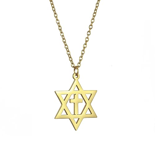 EUEAVAN Davidstern Halskette für Frauen Hexagramm Anhänger Halskette Amulett Symbo Jüdisch Israel Religiös David Schmuck Geschenk Frauen (Davids Kreuz Halskette Gold 3) von EUEAVAN