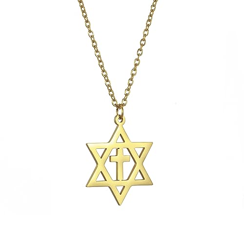 EUEAVAN Davidstern Halskette für Frauen Hexagramm Anhänger Halskette Amulett Symbo Jüdisch Israel Religiös David Schmuck Geschenk Frauen (Davids Kreuz Halskette Gold 3) von EUEAVAN