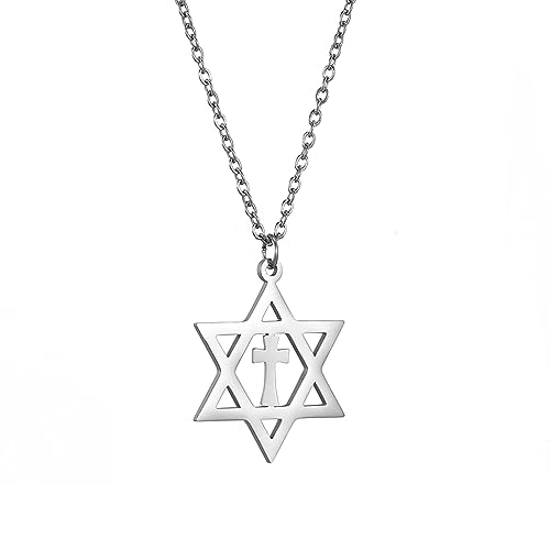 EUEAVAN Davidstern Halskette für Frauen Hexagramm Anhänger Halskette Amulett Symbo Jüdisch Israel Religiös David Schmuck Geschenk Frauen (david kreuz halskette silber2) von EUEAVAN