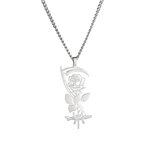 EUEAVAN Death Sense Rose Anhänger Halskette Gothic Glamour Mittelalter Renaissance Personalisiert Choker Eleganter Schmuck, Edelstahl, Kein Edelstein von EUEAVAN