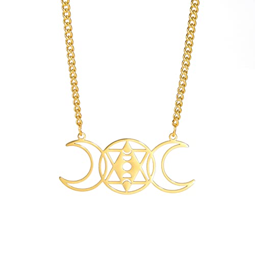 EUEAVAN Dreifache Mondgöttin Triquetra Anhänger Halskette Edelstahl Keltischer Knoten Mond Anhänger Pagan Wiccan Anhänger Halskette (Stil B (Gold)) von EUEAVAN