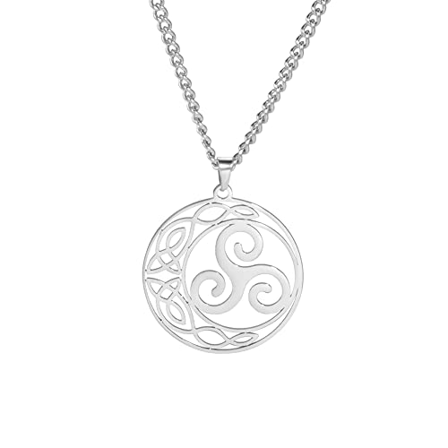 EUEAVAN Dreifache Spirale keltische Runde Anhänger Halskette Triskele Anhänger Edelstahl einstellbar Triskelion Swirl Anhänger Halskette Pagan Wiccan Anhänger Halskette (Silber) von EUEAVAN