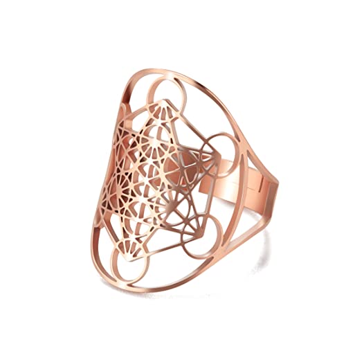 EUEAVAN Erzengel Metatron Ring für Männer Verstellbarer Sechsfacher Metatron's Cube Symbol Heiliges Geometrisches Schutz Amulett Statement Ring für Frauen (Rose) von EUEAVAN