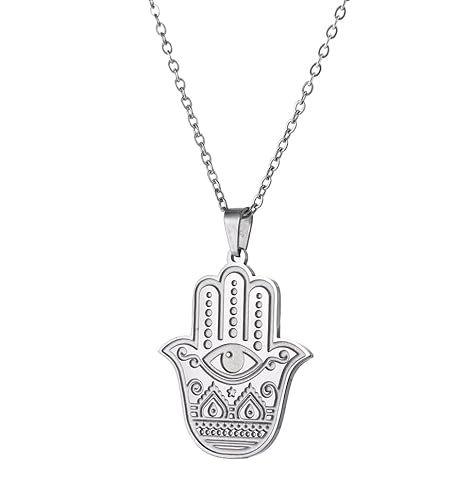 EUEAVAN Fatima Hassam von Hand Evil Eye Anhänger Halskette Amulett Schmuck Delicate Vintage Minimalist Geschenk Frauen Mädchen Freundin (Silber2) von EUEAVAN