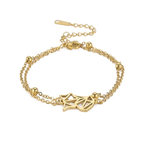 EUEAVAN Fox Layered Charm Armband Neunschwänziger Fuchsschwanz Kreative Doppelschicht Niedlich Personalisierter Armreif Schmuck Mädchen Frau Liebhaber (gold) von EUEAVAN