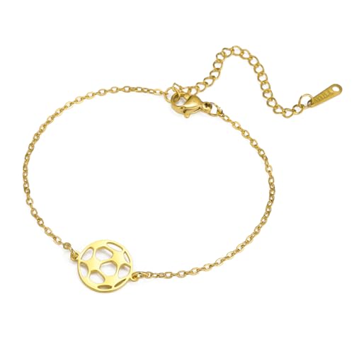 EUEAVAN Fußball-Armband Stilvolles Sport-Fußball-Motiv Charms Edelstahl Personalisierte Geschenke für Männer Ball-Liebhaber Partygeschenk (Gold) von EUEAVAN