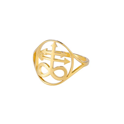 EUEAVAN Gothic Leviathan Satanic Cross Ring Dämon Satan Schwefel Okkult Luzifer Religiöser Schmuck Hexerei Amulett Frau Männer (Gold, 10) von EUEAVAN