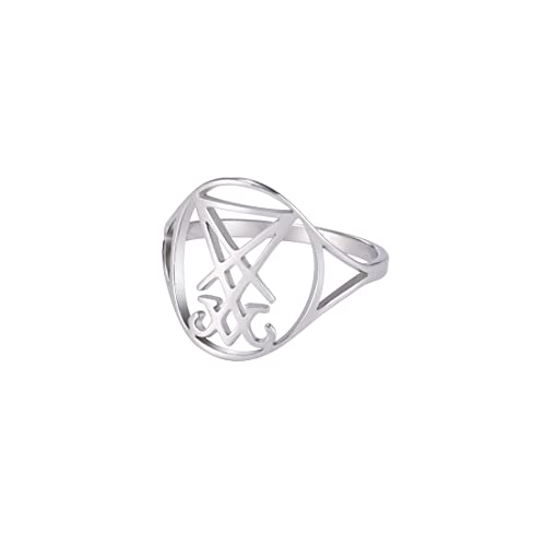 EUEAVAN Gothic Leviathan Satanic Cross Ring Dämon Satan Schwefel Okkult Luzifer Religiöser Schmuck Hexerei Amulett Frau Männer (Luzifer - silbern, 10) von EUEAVAN