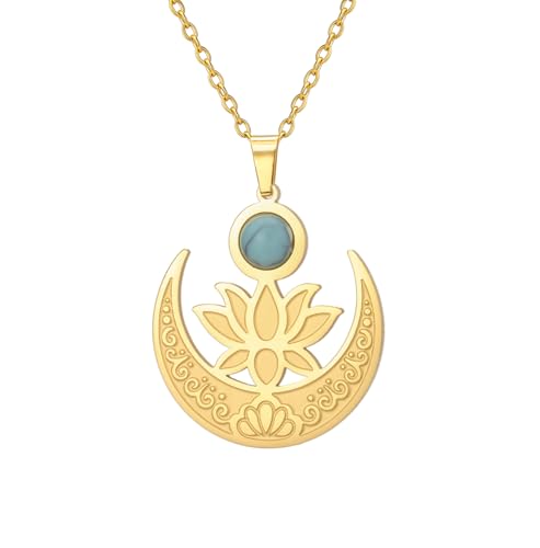 EUEAVAN Lotusblume Anhänger Halskette für Frauen Mondstein Neuanfang Meditation Charme Healing Buddha Inspirational Yoga Schmuck Geschenk (Silber) von EUEAVAN