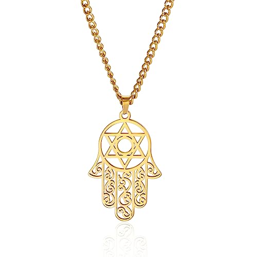 EUEAVAN Hamsa Hand der Fatima Hexagramm Halskette Davidstern Böses Auge Anhänger Jüdisch Weiblich Schutz Amulett Symbol Schmuck Frauen Männer (gold) von EUEAVAN