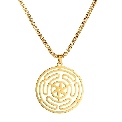 EUEAVAN Hecate's Wheel Symbol Halskette Hecate Anhänger VikingTriple Goddess Wiccan Wheel Amulet Heidnischer Schmuck Wiccan Geschenke für Männer Frauen (Hekate's Rad Gold) von EUEAVAN