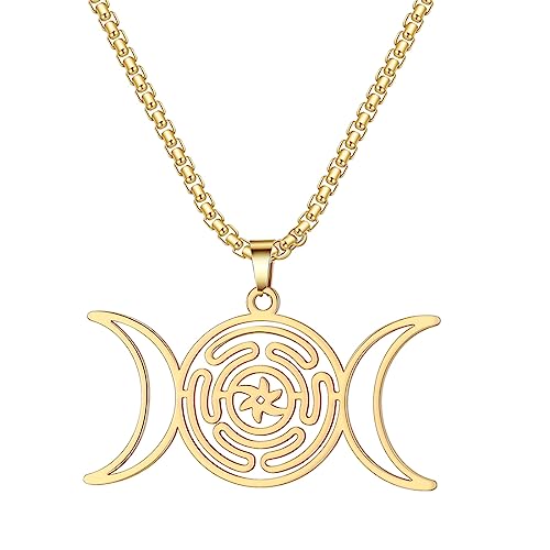 EUEAVAN Hecate's Wheel Symbol Halskette Hecate Anhänger VikingTriple Goddess Wiccan Wheel Amulet Heidnischer Schmuck Wiccan Geschenke für Männer Frauen (Hekate's Rad Mond gold) von EUEAVAN