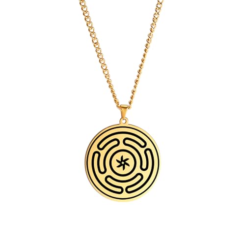 EUEAVAN Hekate Halskette für Männer Rad der Hekate Anhänger Wikinger Dreifach Göttin Rad Amulett Pagan Wiccan Schmuck Geschenke Frauen (Gold) von EUEAVAN