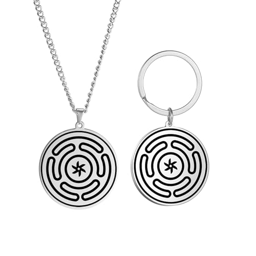 EUEAVAN Hekate Halskette für Männer Rad der Hekate Anhänger Wikinger Dreifach Göttin Rad Amulett Pagan Wiccan Schmuck Geschenke Frauen (Silberbesteck) von EUEAVAN