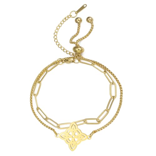 EUEAVAN Hexenknoten Armband Keltischer Knoten Fußkettchen Nudo De Bruja Glücksbringer Triquetra Trinity Wiccan Amulett Schmuck Irische Geschenke für Frauen (geschichtetes Gold 4) von EUEAVAN