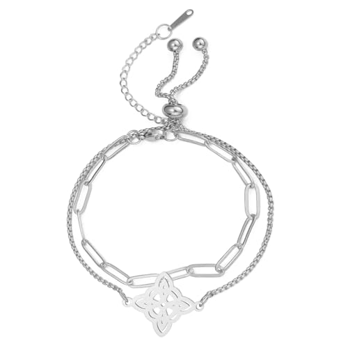 EUEAVAN Hexenknoten Armband Keltischer Knoten Fußkettchen Nudo De Bruja Glücksbringer Triquetra Trinity Wiccan Amulett Schmuck Irische Geschenke für Frauen (geschichtetes Silber 4) von EUEAVAN