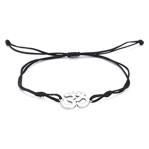 EUEAVAN Hindu OM OHM AUM Sanskrit Symbole Spirituelles Armband Glück Paar Charme Jade Faden Armreif Yoga Amulett Fußkettchen Schmuck Zubehör (Silber) von EUEAVAN