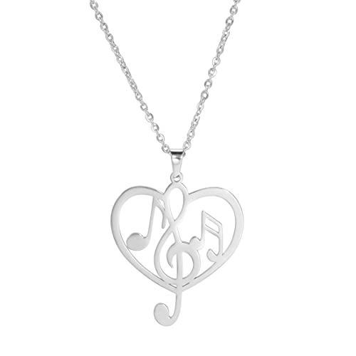 EUEAVAN Inspirierende Liebe Musik Note Anhänger Halskette Musik Partitur Zahlen Elemente Choker Herz Musik Liebhaber Gymnastik Tanzmusiker Lehrer Klassen kameraden Schmuck Geschenk (Silber) von EUEAVAN