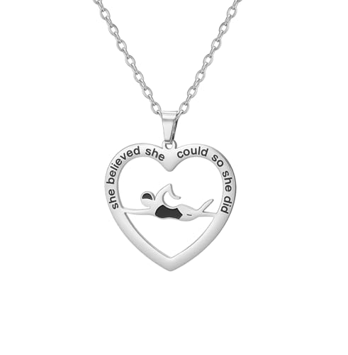 EUEAVAN Inspirierende Schwimm-Halskette, Schwimmer-Herz-Tauch-Anhänger, Fitness-Schmuck, Schwimm-Team-Geschenk für Frauen, Trainer, Medium, Edelstahl, Kein Edelstein von EUEAVAN