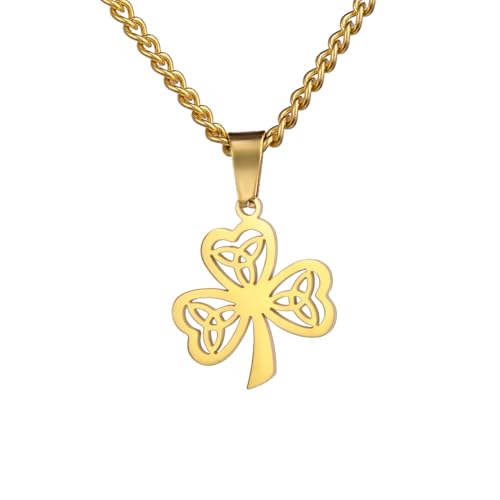EUEAVAN Irische Kleeblatt-Halskette Keltischer Dreifaltigkeitsknoten-Anhänger Halskette Dreiblättriges Kleeblatt Keltischer Schmuck Glücksklee Charm St. Patrick's Day Accessoire für Frauen (gold) von EUEAVAN