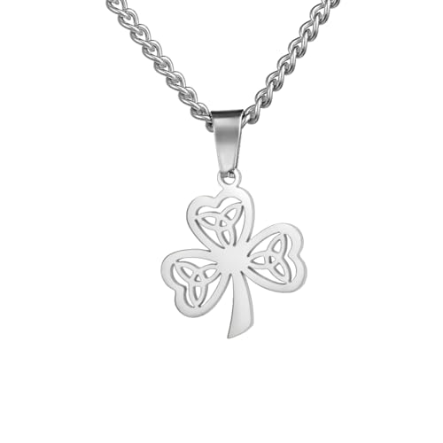EUEAVAN Irische Kleeblatt-Halskette Keltischer Dreifaltigkeitsknoten-Anhänger Halskette Dreiblättriges Kleeblatt Keltischer Schmuck Glücksklee Charm St. Patrick's Day Accessoire für Frauen (silber) von EUEAVAN