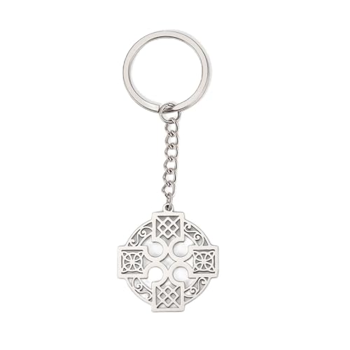EUEAVAN Irish Celtic Keychain Witch Knot Schlüsselanhänger skandinavischen Wikinger Witchcraft Minimalist Mann Frau (Keltischer Knoten Kreuz silber) von EUEAVAN
