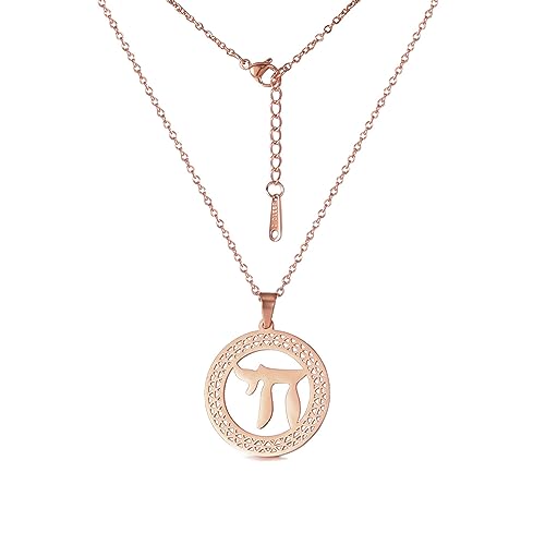 EUEAVAN Jüdische Chai Halskette Hebräischer Buchstabe Anhänger Kreis Leben Symbol Klassischer Jüdischer Chai Token Jüdischer Name Religiös Inspirierter Schmuck Frauen (chai rosa 2) von EUEAVAN