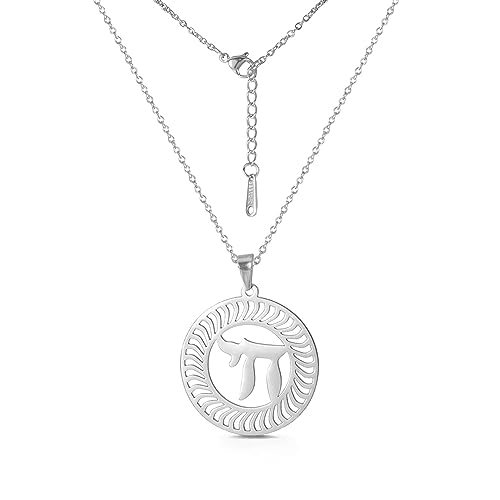 EUEAVAN Jüdische Chai Halskette Hebräischer Buchstabe Anhänger Kreis Leben Symbol Klassischer Jüdischer Chai Token Jüdischer Name Religiös Inspirierter Schmuck Frauen (chai silber1) von EUEAVAN
