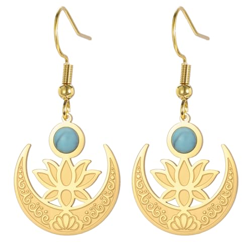 EUEAVAN Lotusblume Anhänger Halskette für Frauen Mondstein Neuanfang Meditation Charme Healing Buddha Inspirational Yoga Schmuck Geschenk (Gold 2) von EUEAVAN