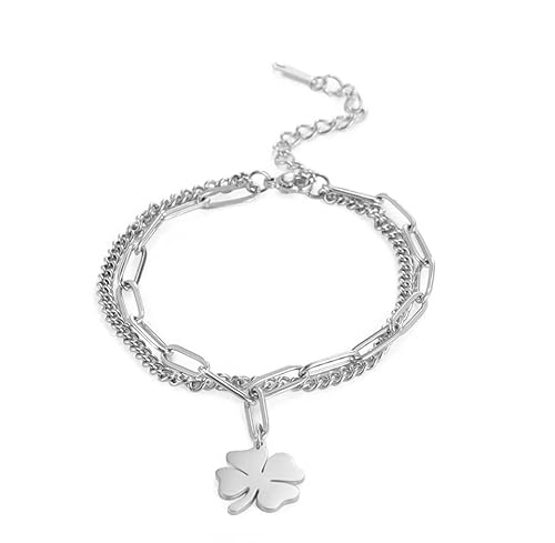 EUEAVAN Lucky Four Leaf Clover Layered Armband Cute Fashion Simple Personalisierte Charming Armreif Schmuck Geschenk Mädchen Frauen Freundin, Metall, Ohne Edelstein. von EUEAVAN