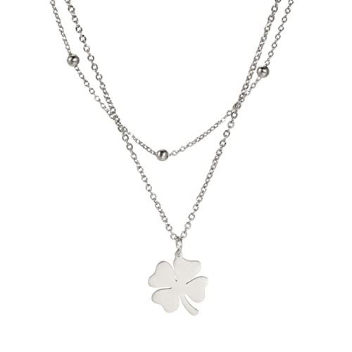 EUEAVAN Lucky Four Leaf Clover Layered Charm Halskette Niedlich Anhänger Minimalistisch Choker Kleeblatt Elegant Einfache Schmuck Accessoires Mädchen Frau, Edelstahl, Kein Edelstein von EUEAVAN