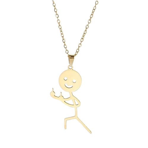 EUEAVAN Lustiger Smiley Mittelfinger Graffiti Anhänger Halskette Personalisiert Coole Gesten Halskette Punk Kreativ Einzigartig Handgemacht Statement Freundschaftsschmuck Frauen Männer (Gold 1) von EUEAVAN
