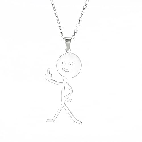 EUEAVAN Lustiger Smiley Mittelfinger Graffiti Anhänger Halskette Personalisiert Coole Gesten Halskette Punk Kreativ Einzigartig Handgemacht Statement Freundschaftsschmuck Frauen Männer (Silber) von EUEAVAN