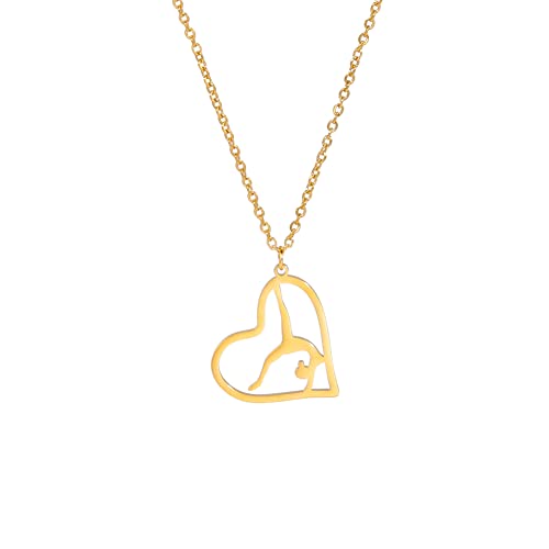 EUEAVAN Mädchen Gymnastik Anhänger Halskette Gymnastik Sport Liebe Herz Charme Anhänger Halskette für Turner Inspirational Fashion Jewelry (Gold) von EUEAVAN