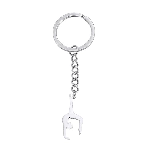 EUEAVAN Gymnastik-Schlüsselanhänger für Mädchen, Sport, Liebe, Herz, Ballett, inspirierender Turner-Schlüsselanhänger, Team-Frau, Trainer-Zubehör, silber, Medium (Silber 4) von EUEAVAN