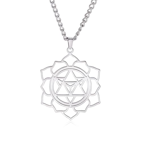 EUEAVAN Merkabah Halskette Blume des Lebens Halskette für Frauen Heilige Geometrie Metatron Anhänger Merkavah Glücksschutz Amulett Kabbalah Schmuck Spirituelles Geschenk für Männer (Silber 1) von EUEAVAN