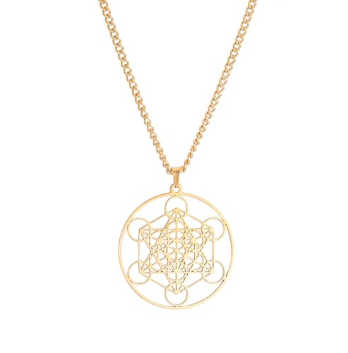EUEAVAN Metatrons Würfel Halskette Metatron Würfel Heilige Geometrie Anhänger Siegel von Erzengel Engel Metatron Statement Halsketten Spiritueller Schutz Talisman für Frauen (Großer Metatron gold 2) von EUEAVAN