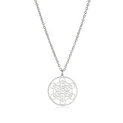 EUEAVAN Metatrons Würfel Halskette Metatron Würfel Heilige Geometrie Anhänger Siegel von Erzengel Engel Metatron Statement Halsketten Spiritueller Schutz Talisman für Frauen (Silber) von EUEAVAN