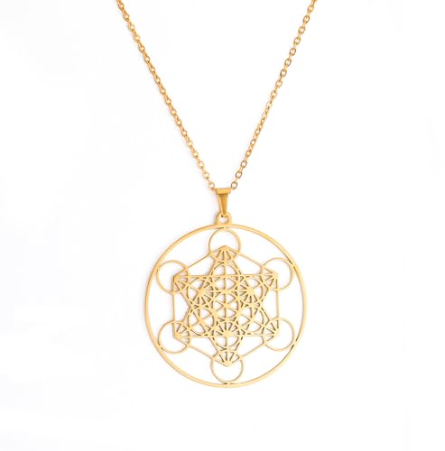 EUEAVAN Metatrons Würfel Halskette Metatron Würfel Heilige Geometrie Anhänger Siegel von Erzengel Engel Metatron Statement Halsketten Spiritueller Schutz Talisman für Frauen (großes Metatron gold) von EUEAVAN