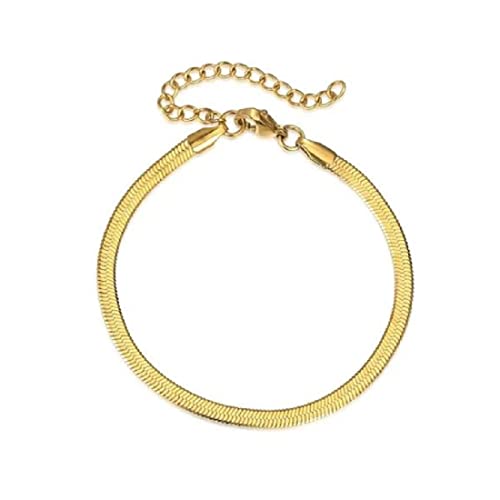 EUEAVAN Minimalistisches Schlangenknochen-Kettenarmband Flaches Armband Gold Fußkettchen Fischgrät-Gliederkette Armreif von EUEAVAN