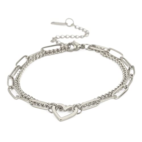 EUEAVAN Modisches, geschichtetes Herz-Armband, Anhänger, schlichter, eleganter Armreif, Schmuck-Accessoires, Mädchen, Frauen, Freundinnen, Ohne Edelstein. von EUEAVAN