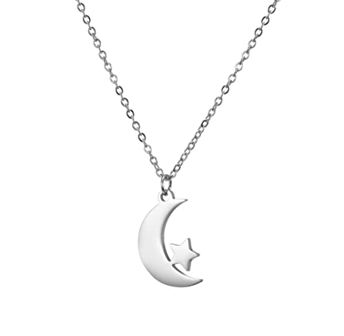 EUEAVAN Mond Stern Anhänger Halskette Mode raffinierte minimalist ische Edelstahl Schmuck Frauen Mädchen (silber) von EUEAVAN