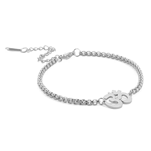 EUEAVAN Om Aum Ohm Sanskrit Symbol Armband Mode Fußkettchen Yoga Spirituell Glücksbringer Talisman Schmuck Box Kette Mädchen Frauen (Silber) von EUEAVAN