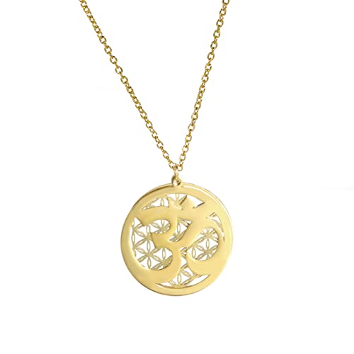 EUEAVAN Om Aum Ohm Indischer Yoga Anhänger Halskette Meditation Charme Großes Medaillon Glücksbringer Halskette Scheibe Amulett Atemsymbol Schmuck Frau Mädchen (gold) von EUEAVAN